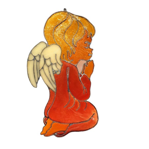 Kurt Adler Stain Glass Acrylic 12'' Praying Angel Kneeling Wings Vintage 1980 - Picture 2 of 4